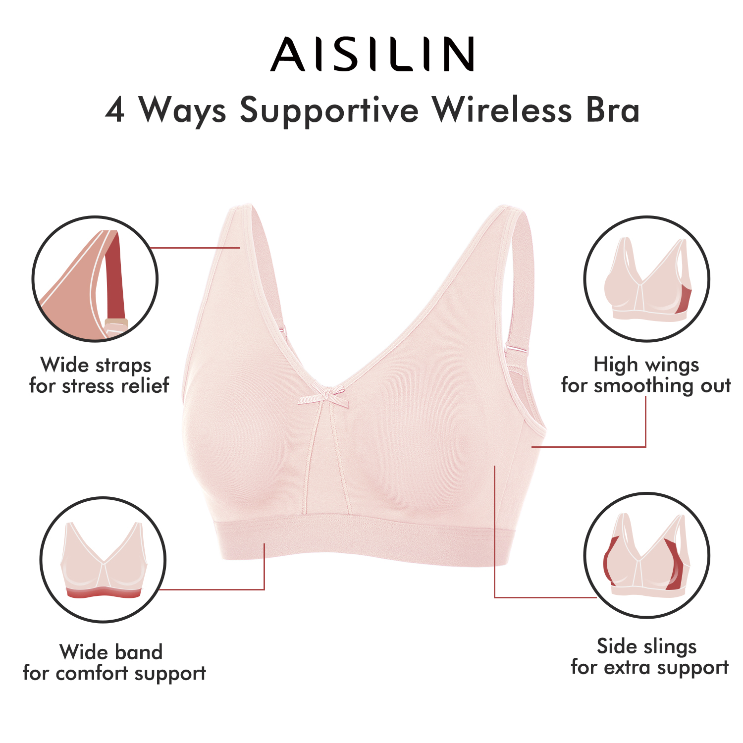 AISILIN Women's Plus Size Full Coverage Wide Strap Underwire T Shirt Bra  Support Lark 34B at  Women's Clothing store