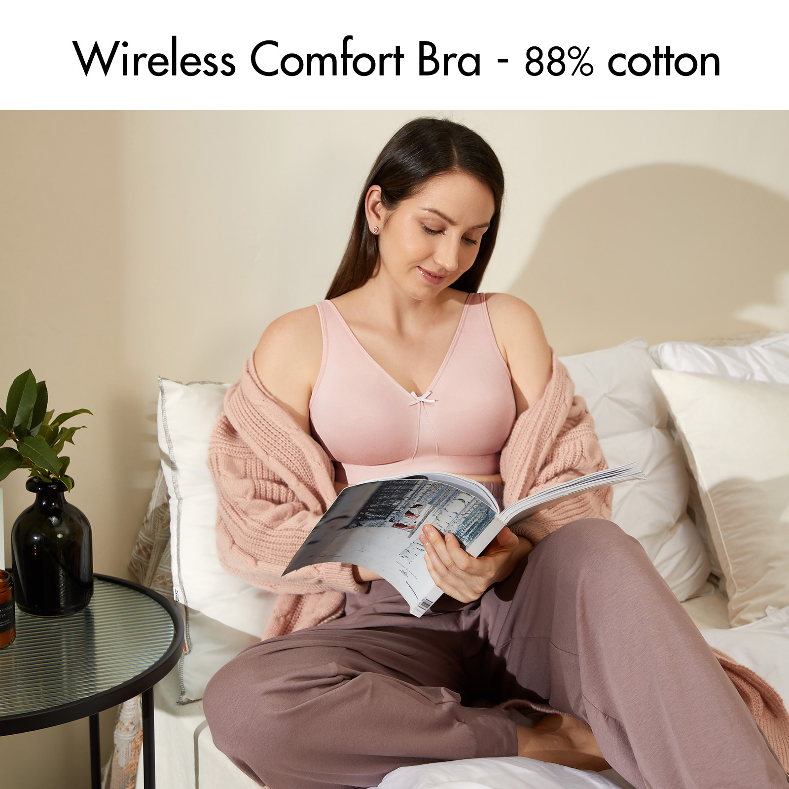 Women's Wireless Plus Size Lace Bra Unlined Full Coverage Cotton Comfort  Sleep Wide Strap 36-48 B C D DD E F 34-44 46 - AliExpress