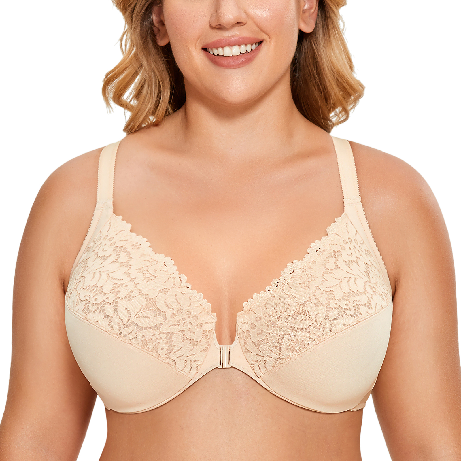 Women's Front Closure Floral Lace Bra Plus Size Underwire Unlined Full  Coverage Mesh