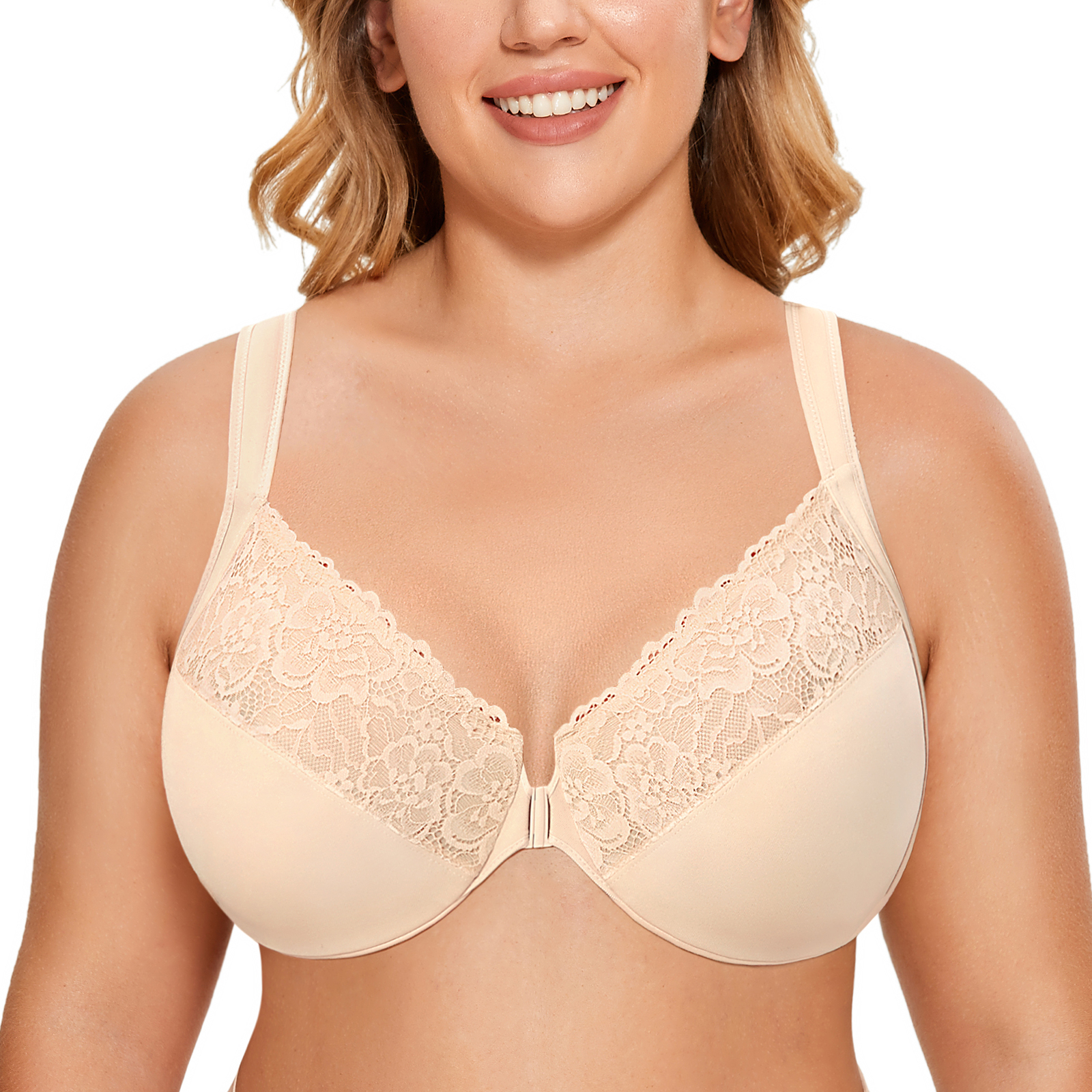  Womens Full Coverage Plus Size Floral Underwire Non Padded  Lace Bra Lingerie 48B Beige