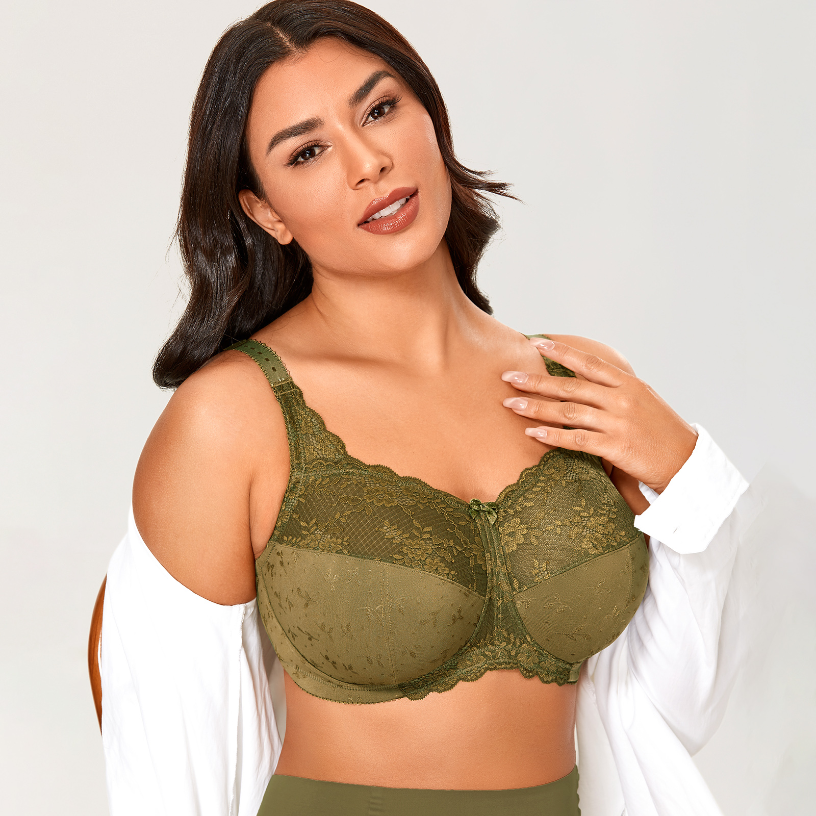 Delimira Womens Wireless Lace Plus Size Bra Sexy Unlined Full Coverage 